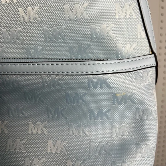 Michael Kors Sheila Large Woven Logo Nylon backpack Sky Blue Jacquard Laptop Bag - Picture 10 of 15
